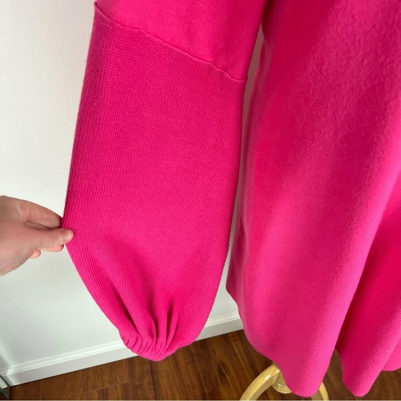 Free People Hot Barbie Pink Sweater Ribbed Dress Slouchy Bubble Sleeves Size S - Picture 2 of 5